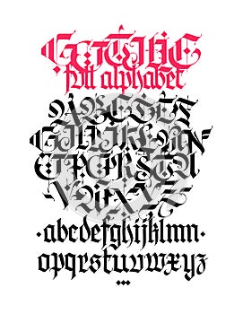 Gothic alphabet. Vector. Contemporary Gothic. Black calligraphic letters on a white background. All letters are stored separately. photo