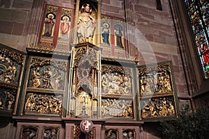 gothic altarpiece in a chapel in the notre-dame cathedral - strasbourg - france