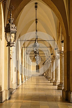 Gothic arcades in sukiennice buidning. photo