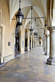 The gothic arcades of Sukiennice, Krakow