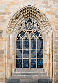 Gothic arched window with stained glass