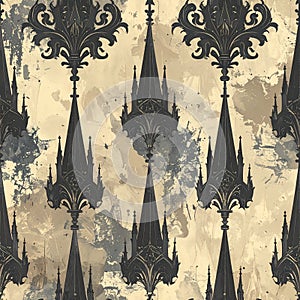 Gothic Architecture Pattern with Grunge Texture