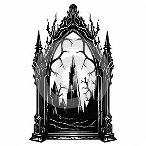 Gothic Archway Silhouette: Tattoo-inspired Illustration For Halloween And Royalcore