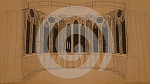 Gothic balcony in old castle 3d render illustration background