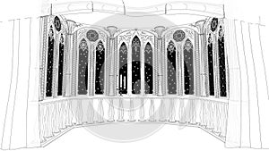 Gothic balcony in old castle 3d render illustration background