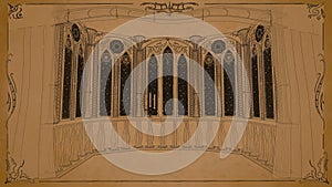 Gothic balcony in old castle 3d render looped animated background