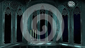 Gothic balcony in old castle 3d render background