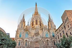 Gothic Barcelona Cathedral at the sunrise, Spain