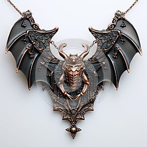 Gothic Bat Necklace - Detailed Copper And Tin Pendant