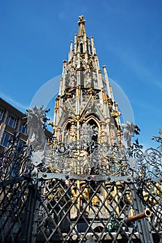 Gothic Beautiful fountain (Schoner brunnen) in Nuremberg