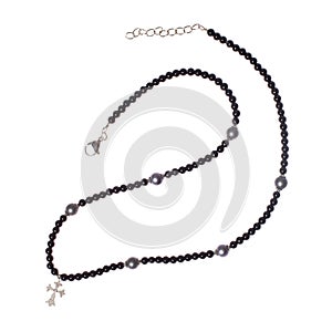 Gothic black long collier necklace with cross pendant isolated on white background