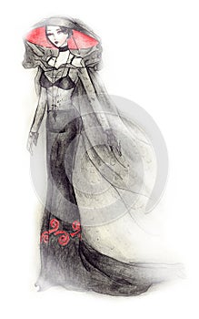 Gothic Bride Fashion Illustration