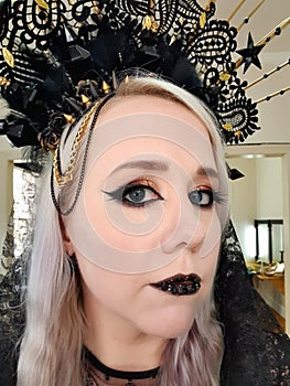 Gothic Bride with Headdress and makeup