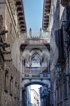 Gothic bridge at Carrer del Bisbe, Barcelona, Spain photo