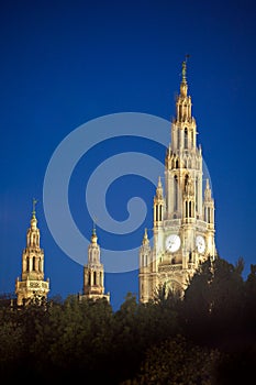 Gothic building tower of Vienna city hall