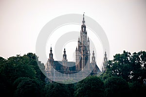 Gothic building tower of Vienna city hall