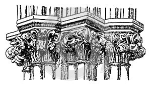 Gothic Capitals, out,  vintage engraving