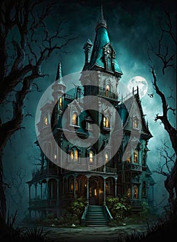 Gothic castle 07 mansion night dark house Generative AI