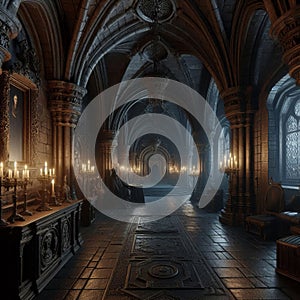 A gothic castle dungeon D visualization with dark and mysterio photo