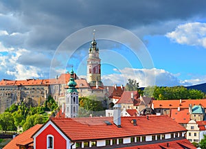 Gothic castle and Hradek tower in Cesky Krumlov