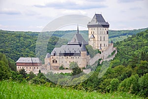 Gothic castle Karstejn, Czech republic with forest