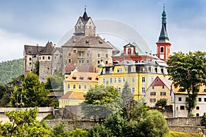 Gothic castle and town Loket, Ohre river, Czech republic
