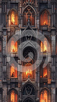 Gothic Castle Windows with Warm Light