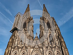 Gothic Cathedral Church of Saint Peter in Cologne, Germany on a sunny day.