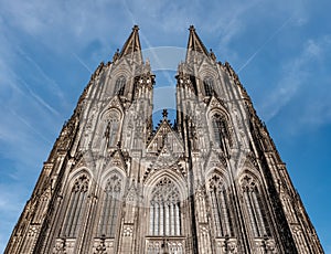 Gothic Cathedral Church of Saint Peter in Cologne, Germany on a sunny day.