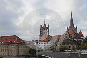 Gothic cathedral in city Lausanne, Switzerland