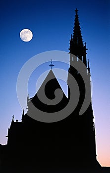 Gothic cathedral moon night