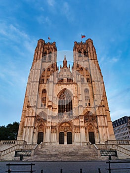 Gothic cathedral Saint-Michel et Sainte-Gudule St. Michael and St. Gudula Cathedral in Brussels Belgium