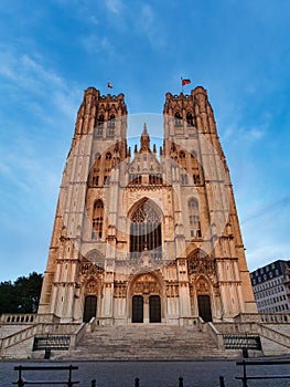 Gothic cathedral Saint-Michel et Sainte-Gudule St. Michael and St. Gudula Cathedral in Brussels Belgium photo