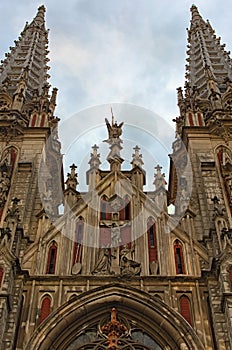 Gothic Cathedral of the Saint Nicholas Roman Catholic Cathedral in Kyiv, Ukraine. Concept of Gothic style in architecture