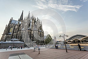 Gothic cathedral and train station in Koln, Germany