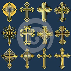 Gothic catholic cross vector icons, catholicism symbol