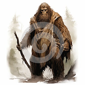 Gothic Cave Art Of Bigfoot: Realistic Brushwork Digital Painting