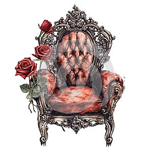 Gothic chair watercolor illustration