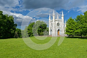 Gothic chapel in Park Aleksandriya in Peterhof near Saint-Petersburg, Russia