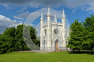 Gothic chapel in Park Aleksandriya in Peterhof near Saint-Petersburg, Russia
