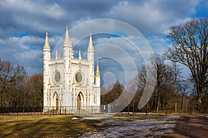 Gothic chapel in Peterhof. Park Alexandria. Saint Petersburg. Ru