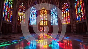 Gothic Chapel\'s Ancient History Illuminated by Stained Glass - AI Capture