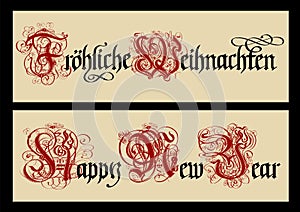 Gothic Christmas calligraphy. Uncial Fraktur.