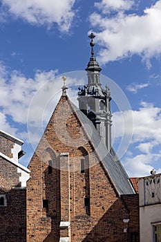 Gothic Church of St. Barbara at Mariacki Square, view from the main market square, Krakow, Poland