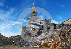 Gothic church of St Peter on a high rock in Porto Venere, Italy