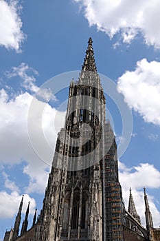 Scaffold at steeple of Ulm Minster photo