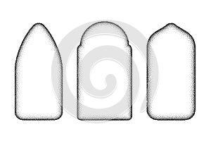 Gothic church window frames. Vector arches stippled shapes. Silhouettes of simple medieval doors on white background.