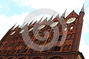 Gothic City Hall facade of Hanseatic town Stralsund, Germany