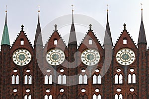 Gothic City Hall facade, Hanseatic town Stralsund, Germany