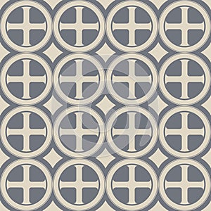 Gothic Cross in the circle seamless pattern. Popular motiff in Medieval european and Byzantine art.